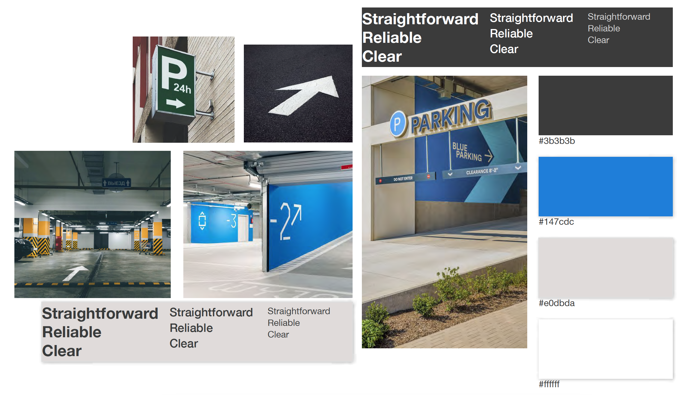 Original Parc mood board showing parking signage, color, and typography inspiration